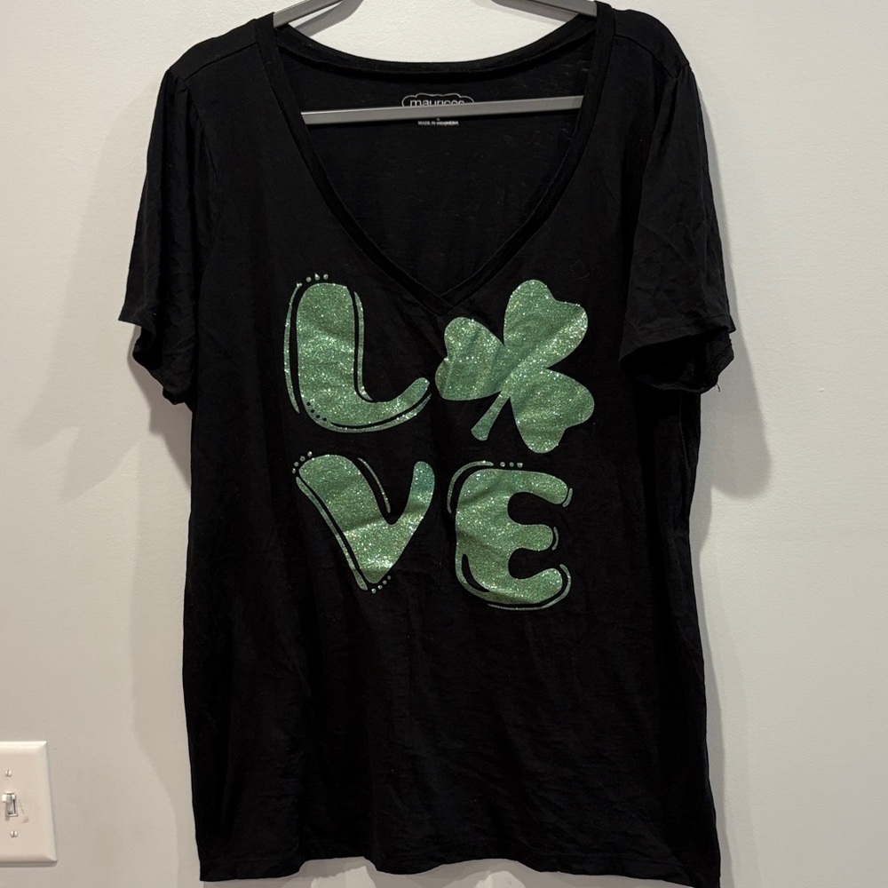 Maurices Black Tee with Green Clover and Love Design 
St. Patrick’s day